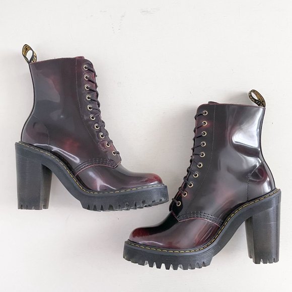 Dr. Martens Red Heeled Kendra Boots Women's Size 7 Arcadia Leather Platform - Picture 9 of 12
